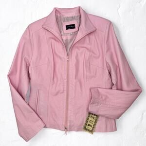 Blush Pink Vera Pelle Leather Moto Jacket – Size XXL – Soft Biker Style - New